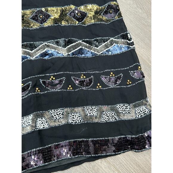 French Connection Women's Black Scoop Neck Beaded & Sequined Shift Dress Size 2 - Picture 8 of 15